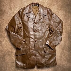 Vintage 70s R Sherman Leather Jacket Brown Notch Lapel Paneled Retro Western